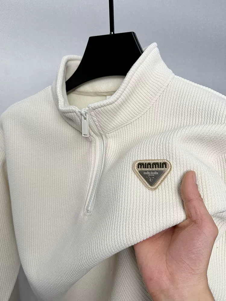 Modern Streetwear with Ridge Detailing – Quarter-Zip Pullover Polo T-Shirt