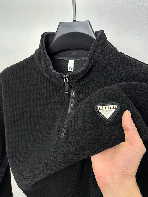 Modern Streetwear with Ridge Detailing – Quarter-Zip Pullover Polo T-Shirt