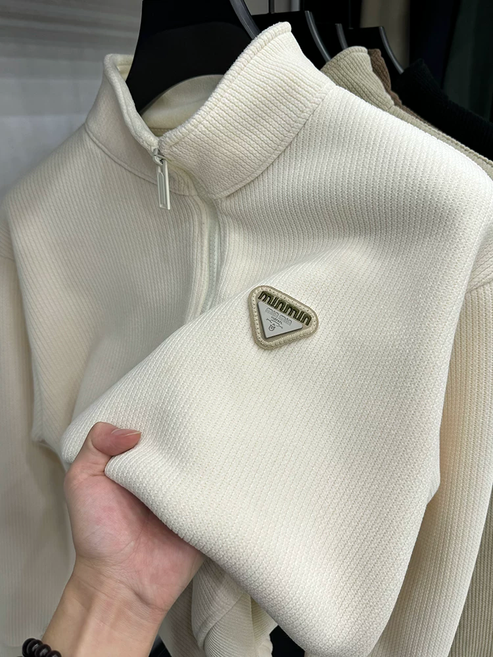 Modern Streetwear with Ridge Detailing – Quarter-Zip Pullover Polo T-Shirt