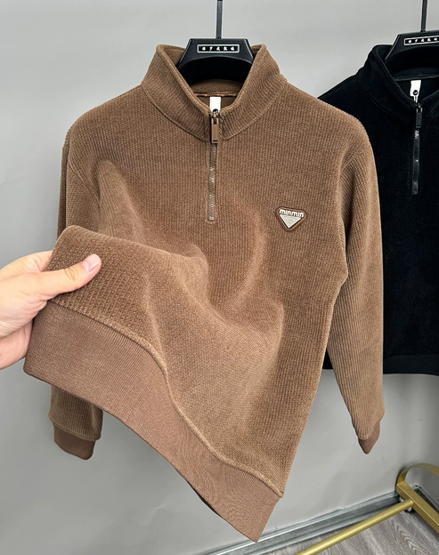 Modern Streetwear with Ridge Detailing – Quarter-Zip Pullover Polo T-Shirt