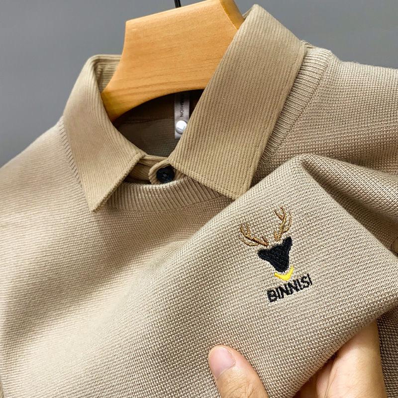 Men's Premium Polo Sweater with Deer Embroidered Logo