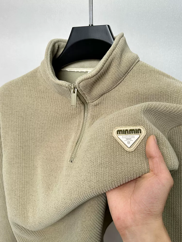 Modern Streetwear with Ridge Detailing – Quarter-Zip Pullover Polo T-Shirt
