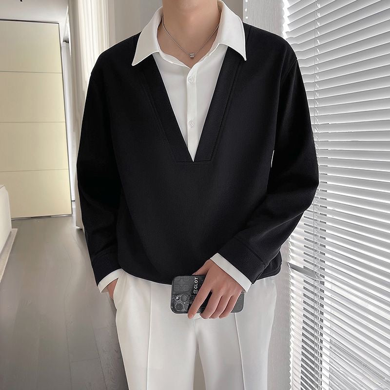 Men’s Layered Look V-Neck T-Shirt – Casual Street Style