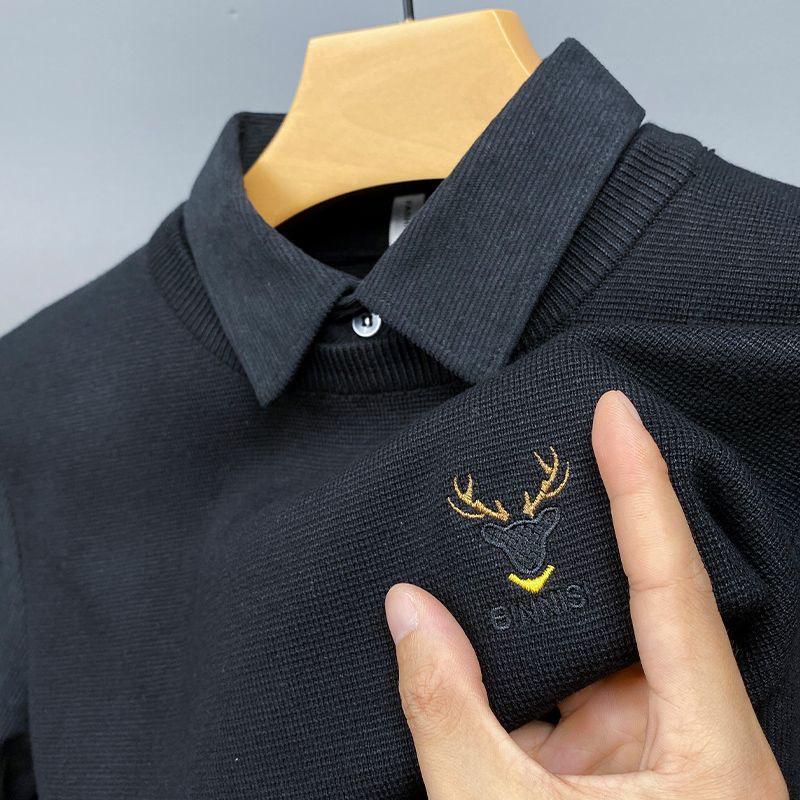 Men's Premium Polo Sweater with Deer Embroidered Logo