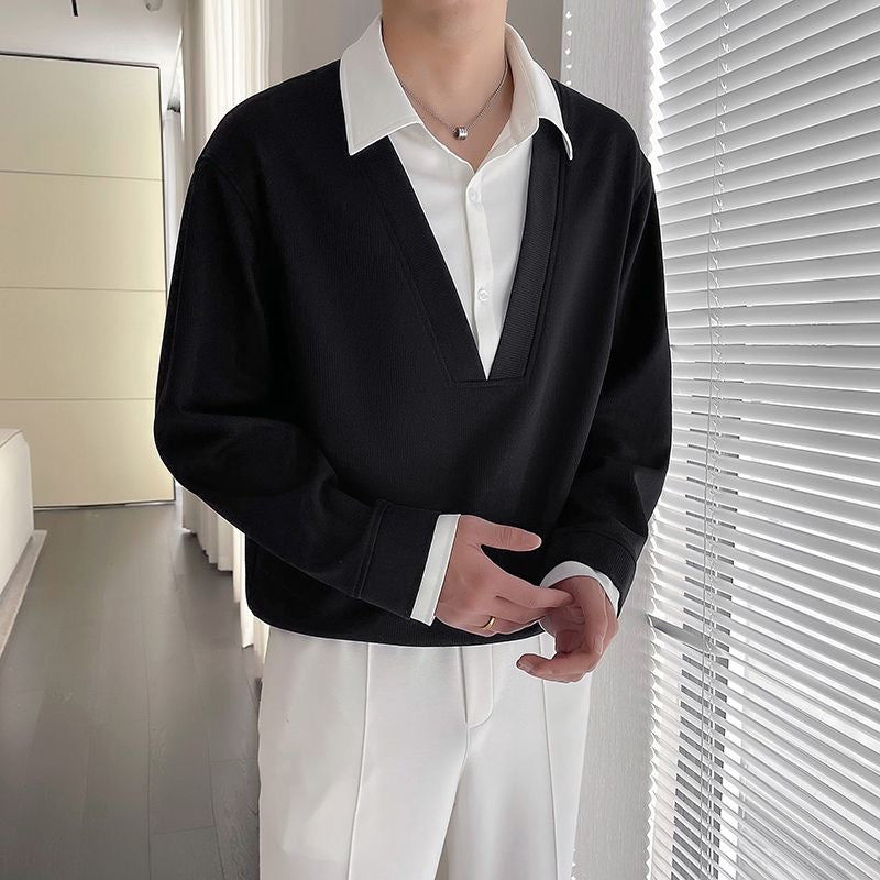 Men’s Layered Look V-Neck T-Shirt – Casual Street Style