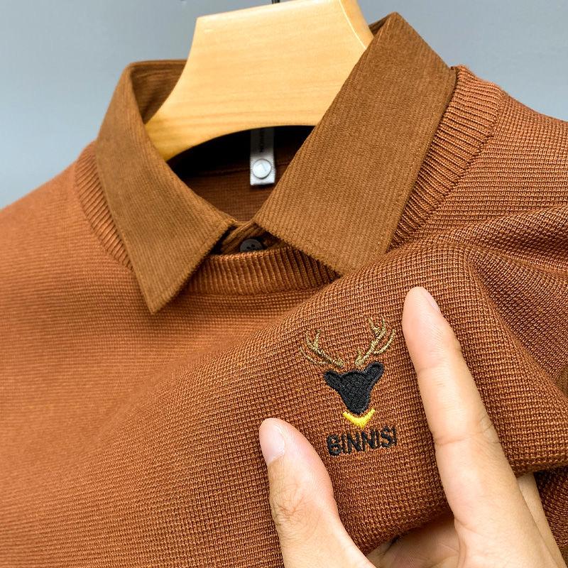 Men's Premium Polo Sweater with Deer Embroidered Logo