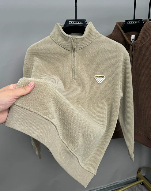 Modern Streetwear with Ridge Detailing – Quarter-Zip Pullover Polo T-Shirt