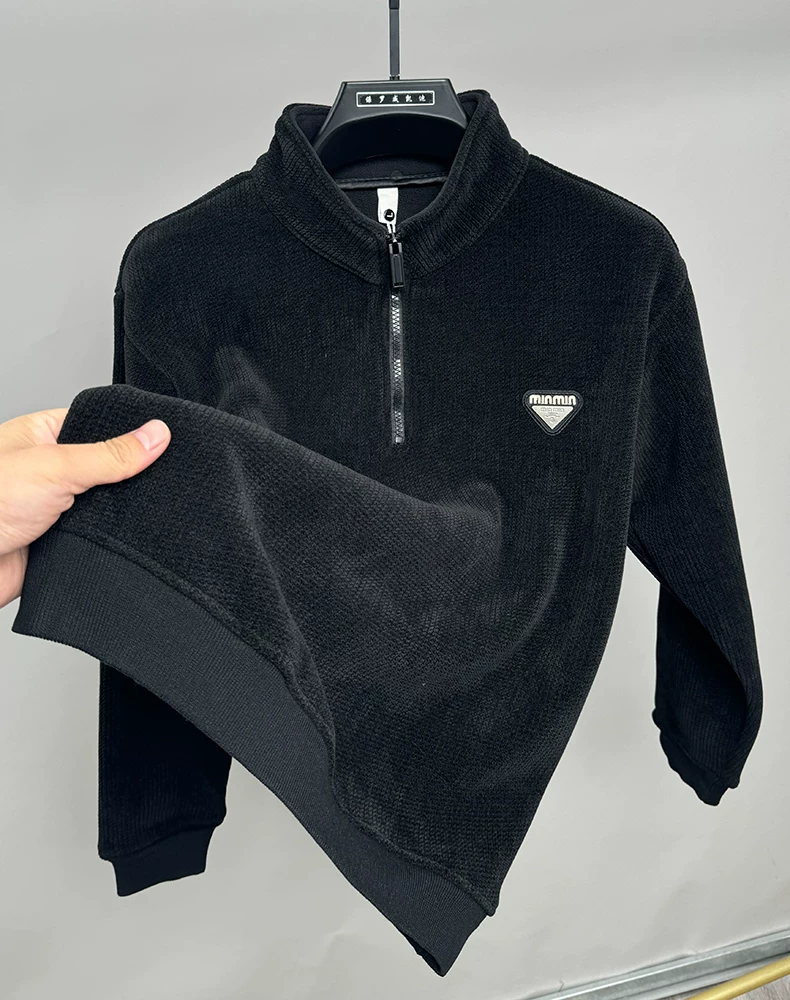 Modern Streetwear with Ridge Detailing – Quarter-Zip Pullover Polo T-Shirt