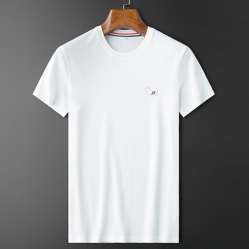 Dog Embroidered Hem Split Half Sleeve Men's T-shirt