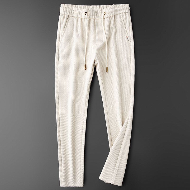 Ivory Luxe Full-Length Drawstring Pants with Designer-Inspired Check Detail & Horse Accent