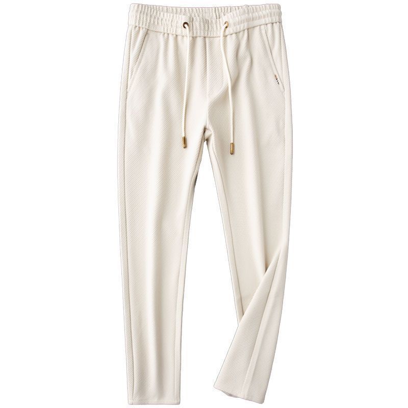 Ivory Luxe Full-Length Drawstring Pants with Designer-Inspired Check Detail & Horse Accent