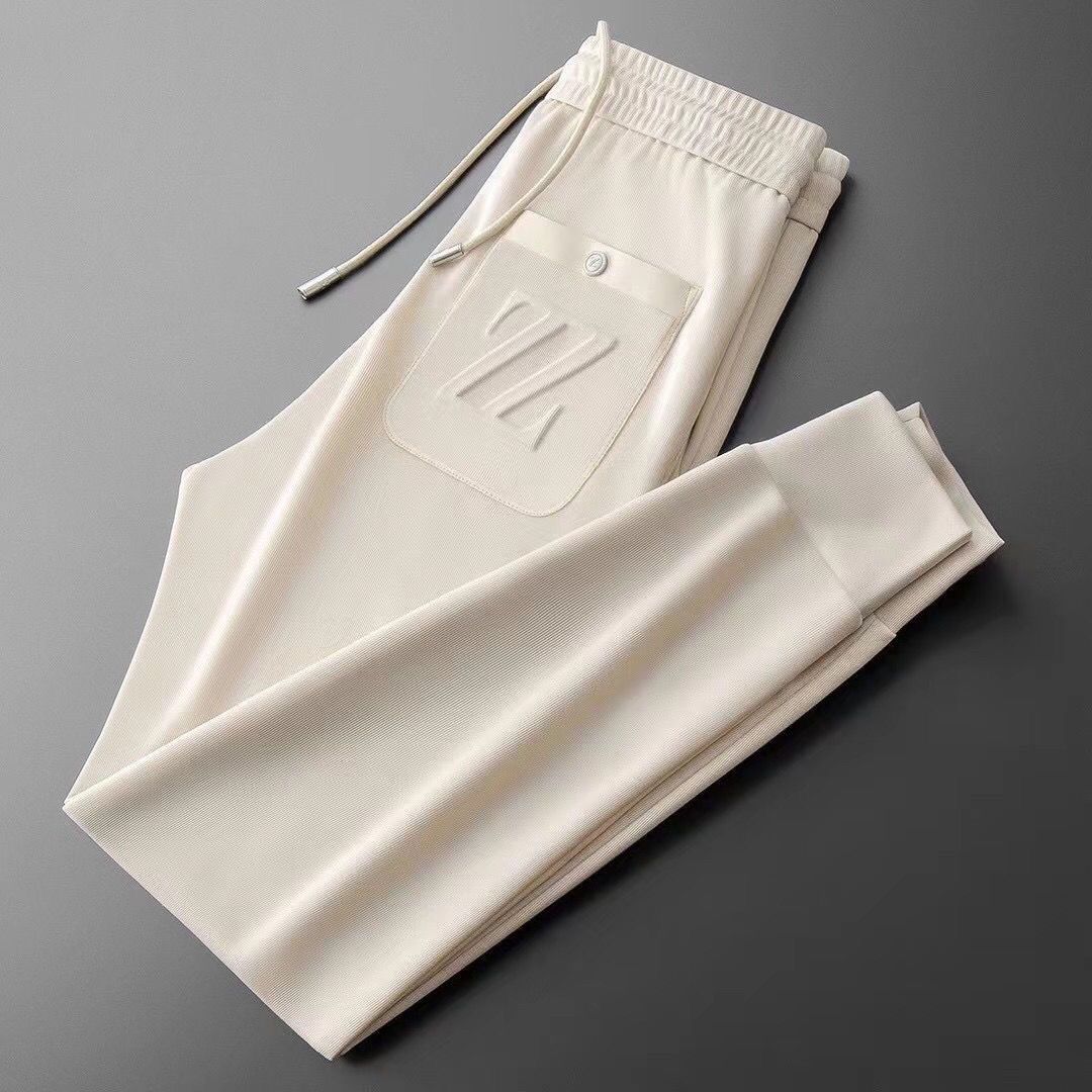 Ivory Luxe Full-Length Drawstring Pants with Designer-Inspired Check Detail