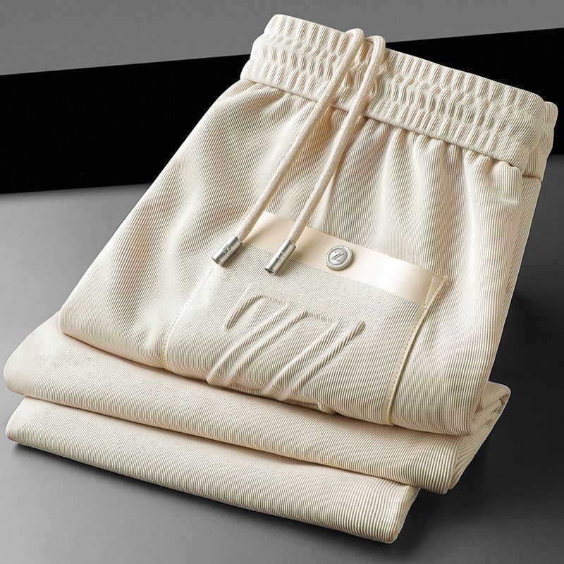 Ivory Luxe Full-Length Drawstring Pants with Designer-Inspired Check Detail